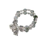 Beaded Bracelets,Natural Green Crystal Beaded Bracelets,Silver Tassel Pendant Bangles,Elastic Crystal Reiki Crystal Jewelry for Men Women