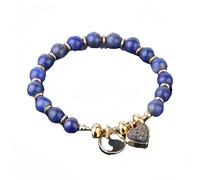 Beaded Bracelets Natural Lapis Reiki Crystal Bracelet Golden Love Heart Pendant Stretch Jewelry Christmas Birthday Good Luck Gifts For Ladies