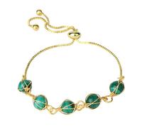 Beaded Bracelets,Natural Malachite Bead Bracelet,Adjustable Gold Wire Winding Bangle Jewelry,Reiki Yoga Gifts for Women Men
