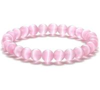 , Beaded Bracelets Natural Pink Cat Eye Stone Beads Bangles Elastic Crystal Reiki Crystal Jewelry for Men Women