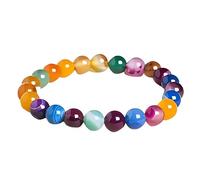 Beaded Bracelets,Natural Striped Agate Beaded Bracelets,8 Mm Crystal Bangle,Stretch Reiki Yoga Jewelry Gifts for Women Men 7 Chakras