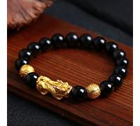 Beaded bracelets,Protection Bracelets for Men Women，Pixiu/Piyao Bucket Beads Feng Shui Wealth Six Words Natural Black Obsidian Gemstone Healing Energy Bracelet Adjustable Ward Spirits,obsidian,10mm
