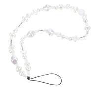 Beaded Camera Hanging Rope 8mm Pearl Crystal Phone Charm | White Plastic and Glass Mix, Wrist Wear for Bags, Easy Install Remove, Decorative Anti-lost Use