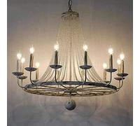 Beaded Chandelier - French Country Shabby White Design with Crystal Hanging Beads for Spa or Home Decor
