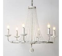 Beaded Chandelier - French Country Shabby White Design with Crystal Hanging Beads for Spa or Home Decor