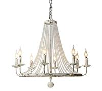 Beaded Chandelier - French Country Shabby White Design with Crystal Hanging Beads for Spa or Home Decor
