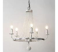 Beaded Chandelier - French Country Shabby White Design with Crystal Hanging Beads for Spa or Home Decor