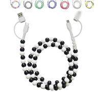 Beaded Charging Cord 4 In 1, Colorful Beaded Phone Charger, 4 In 1 Beaded Charging Cable, 3.3ft Colorful Anti-Tangle USB Cable for Multi-Device Use (Black+White)