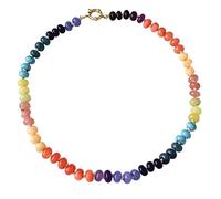Beaded Choker Necklace: Colorful Rainbow Gradient Design, Natural Stone And Titanium Steel For Women, Fashionable, Handmade, 43 Cm / 16.9 In, For Layering And Daily Wear