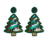 Beaded Christmas Tree Earrings for Women, Handmade Beaded Xmas Dangle Earrings, Lightweight Xmas Tree Earrings for Christmas Holiday Jewelry Gifts, L, Beads, No Gemstone