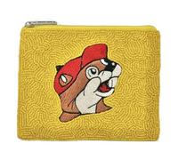 Beaded Coin Purse with Embroidered Buc-ee's Beaver Design, Yellow, Small Zipper Pouch