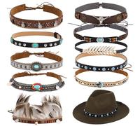 Beaded Cowboy Hat, Ten Pcs Cowboy Hats, Western Ethnic Hat Belts, Cowgirl Rural Turquoise Hatbands, Headband Accessories Cowboy Style
