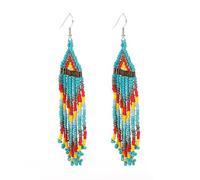 Beaded Dangle Earrings, Handcrafted Seed Bead Fringe Design, Multi-Color, 4.0 Inches Length, Glass Beads Metal, No Gemstone