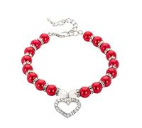 Beaded Diamonds Dog Collar Pet Dog Chain Cat Collar Adjustable Dog Collar (Red, S)