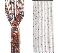 Beaded Door Curtain for Doorways - Handmade Bamboo and Wooden Beads Fly Screen, Boho Room Divider for Living Room Bedroom Patio, 27 Strands Colorful Hanging Panel,90 * 190cm