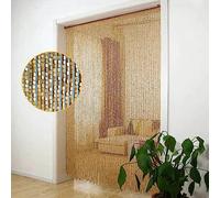 Beaded Door Curtain, Natural Wood Bamboo Hanging Fly Screen Panel for Privacy and Summer Home Decoration