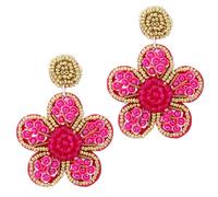 Beaded Drop Earrings, Statement Beaded Pink Flower Earrings for Women Bohemia Bead Dangle Earrings Boho Handmade Beadwork Jewelry for Girls Summer Holidays Vacation
