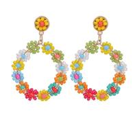 Beaded Earring,Flower Hoop Earrings, Boho Statement Dangle Handmade Earrings Jewelry Summer Beach Jewelry for Women,Colorful Beaded Earrings