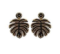 Beaded Earrings Handmade Rice Beads Turtle Back Leaf Earrings Women's Woven Beaded Vintage Leaf Studs Cute Titanium Earrings (Black, One Size)