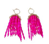 Beaded Earrings Long Bohemian Handmade Large Tribal Native Beaded Tassel Drop Earrings for Women, Exaggerated Statement Jewelry for Women And Girls Rose Red