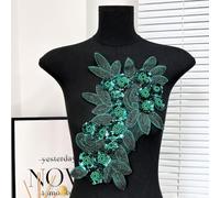 Beaded Embroidery Sequin Lace Applique, Sew on Flower Bead Patches for Wedding Dress Gown(Dark Green)