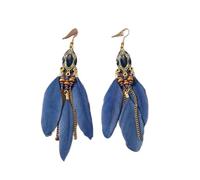 Beaded Feather Earring-Irregular Geometric Colorful Oval Feather Bohemian Earring,Vintage Colorful Si Mple Summer Curved Needle Earring For Women Girls Holiday Party Vacation,Blue,As Shown
