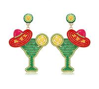 Beaded Fiesta Earrings Cinco De Mayo Earrings Sombrero Chili Hats Mexican Dangle Earrings for Women Girls Mexican Theme Birthday Party Jewelry Gifts, Zinc, No Gemstone