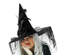 Beaded Flower Witch Caps For Adult Wizard Hat Halloween Party Headwear Cloche Hat Holiday Headwear Role Playing Stage Witch For Adult