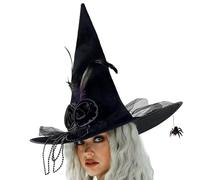 Beaded Flower Witch Caps For Adult Wizard Hat Halloween Party Headwear Cloche Hat Holiday Headwear Role Playing Stage Witch For Adult