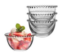 Beaded Glass Bowl Set - Bella Perle Dinner Set for 4 Vintage Style Frilled Edge Dessert Bowls - Four Person Durable Glass Tableware Dinner Service Crockery Set Alfesco Dining Glassware