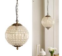 Beaded Globe Pendant Light, Crystal Sphere Hanging Chandelier with Bronze Finish, Vintage Style Ceiling Lamp for Entryway, Bedroom, Living Room, Elegant Lighting, Farmhouse Decor