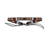 Beaded Hat Band, Cowboy Western Hatbands, Rodeo Style, Leather Ties, Black, Gray, and Multi Color, Hats Accessories, 7/8 x 21 Inches, Grey, S