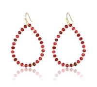 Beaded Hoop Dangle Earrings for Women Bohemian Multi Color Stone Beaded Earrings Colorful Handmade Round Boho Drop Earrings, teardrop, Stone, No Gemstone