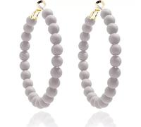 Beaded Hoop Earrings Bohemian Elegant Colorful Large Round Circle Chic Geometric Matte Acrylic Beads Minimalist Dangle Drop Earrings for Women Birthday Wedding Christmas Party Trendy Jewelry Gifts, L