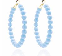Beaded Hoop Earrings Bohemian Elegant Colorful Large Round Circle Chic Geometric Matte Acrylic Beads Minimalist Dangle Drop Earrings for Women Birthday Wedding Christmas Party Trendy Jewelry Gifts, L
