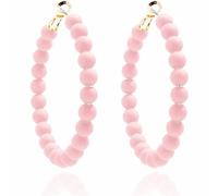 Beaded Hoop Earrings Bohemian Elegant Colorful Large Round Circle Chic Geometric Matte Acrylic Beads Minimalist Dangle Drop Earrings for Women Birthday Wedding Christmas Party Trendy Jewelry Gifts, L