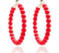 Beaded Hoop Earrings Bohemian Elegant Colorful Large Round Circle Chic Geometric Matte Acrylic Beads Minimalist Dangle Drop Earrings for Women Birthday Wedding Christmas Party Trendy Jewelry Gifts, L