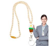 Beaded ID Badge Lanyards, Flower Teacher Lanyard - Wooden Beaded Flower Lanyard for Keys | Cute Fashion Boho Flower and Wooden Beads Lanyards for Don