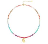 Beaded Initial Necklaces for Women Teen Girl Gifts Trendy Stuff Colorful Gemstone Choker Necklace with Bubble A-Z Stocking Stuffers for Teens Christmas Gifts for Her Birthday Summer Beach Jewelry for