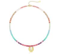 Beaded Initial Necklaces for Women Teen Girl Gifts Trendy Stuff Colorful Gemstone Choker Necklace with Bubble A-Z Stocking Stuffers for Teens Christmas Gifts for Her Birthday Summer Beach Jewelry for