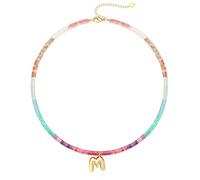 Beaded Initial Necklaces for Women Teen Girl Gifts Trendy Stuff Colorful Gemstone Choker Necklace with Bubble A-Z Stocking Stuffers for Teens Christmas Gifts for Her Birthday Summer Beach Jewelry for