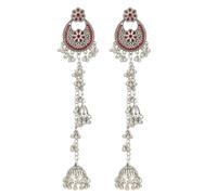 Beaded Jhumki Jhumka Long Tassel Dangle Drop Earrings - Sparkle Crystal Indian Style Traditional Oxidized Bollywood Ethnic Bead Ball Bell Studs Earring Statement Wedding Boho Jewelry for Women Bride
