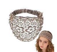 Beaded Lace Hair Band with Pearls and Floral Patterns - Boho Wide Elastic Headband for Women | for Holiday Stylist, Formal Events, Travel and Use