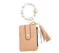 Beaded Lanyard Card Holder,PU Leather Tassel Card Wallet - Card Protective Holder, Stylish Card Wallet for Identity Card, Bus Card