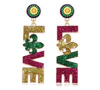 Beaded Mardi Gras Earrings for Women Purple Green Gold Earrings Temps Bons Fleur De Lis Carnival Earrings Jewelry Gifts, Metal, No Gemstone