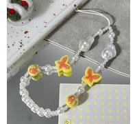 Beaded Phone Charm, Smiley Face Beaded Phone Lanyard Wrist Strap Fruit Letter Pearl Rainbow Handmade Clay Beads Anti Lost Phone (yellow heart butterfly)