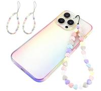 Beaded Phone Strap with Durable Cord and Matte Heart Beads - 2-Piece Pastel Multicolour Anti-Drop Wrist Lanyard for Mobile Accessories, Compatible with Cases for Teens and Young Adults, Pink Purple