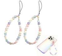 Beaded Phone Strap Wrist Strap for Women and Girls - 2pcs Multicolour Heart Phone Lanyard Chain Aesthetic Cute Mobile Phone Charm with Durable Cord and Matte Beads