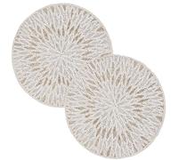 Beaded Placemats for Dining Table 13 Inches Round Beaded Placemats Set of 2 for Gathering Thanksgiving - Occasional Decoration and Family Parties Celebrations (White Silver) - CLEENTABLE