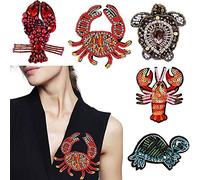 Beaded Rhinestones Lobster Crab Patches Embroidery Sequin Fabric Turtle Applique Sew on Bag Shoes Clothes Decorate Accessory 5piece